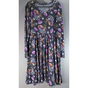 Posh Peanut Football Floral Twirl Dress Bamboo Long Sleeve Gray Pink Girls 7/8